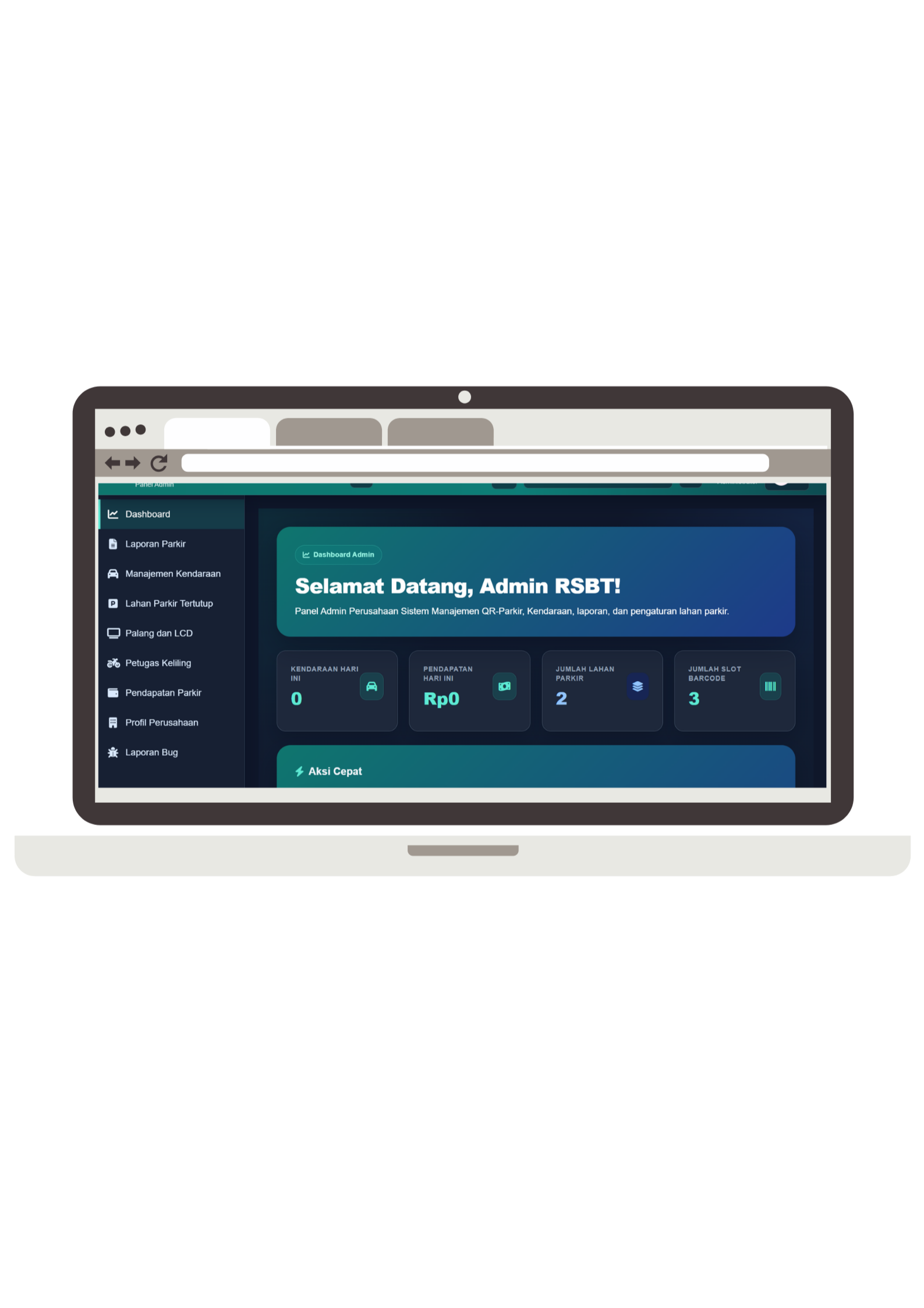Preview dashboard QR Parkir pada laptop